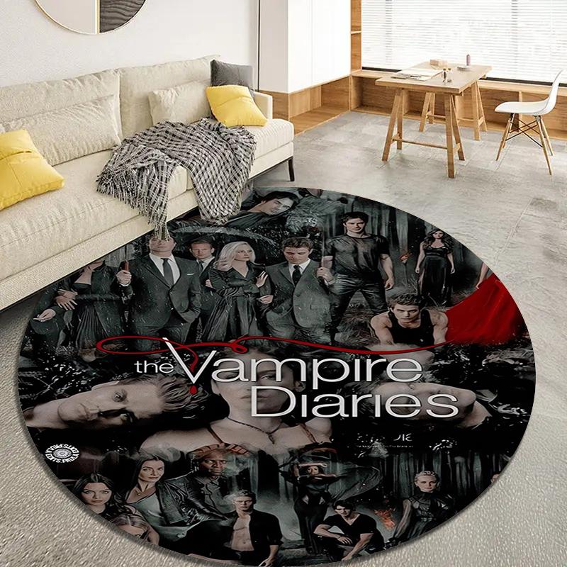 Tapete Redondo Cool TV The Vampire Diaries, Tapete para Sala de Estar Quarto Sofá Sala de Jogos Decoração, Tapete de Chão Antiderrapante Q0046