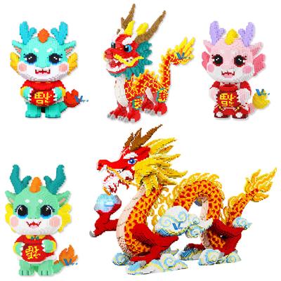 Kawaii Chinesischer Drache Magische Bausteine Glücksbringendes Modell Cartoon 3D Zusammensteckbare Verbindungssteine Figuren Spielzeug Für Kinder Geschenk