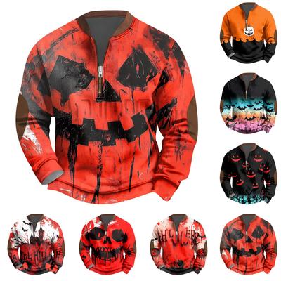 Estampado de Halloween - Sudadera holgada, casual, versátil de cuello redondo para hombre, multicolor