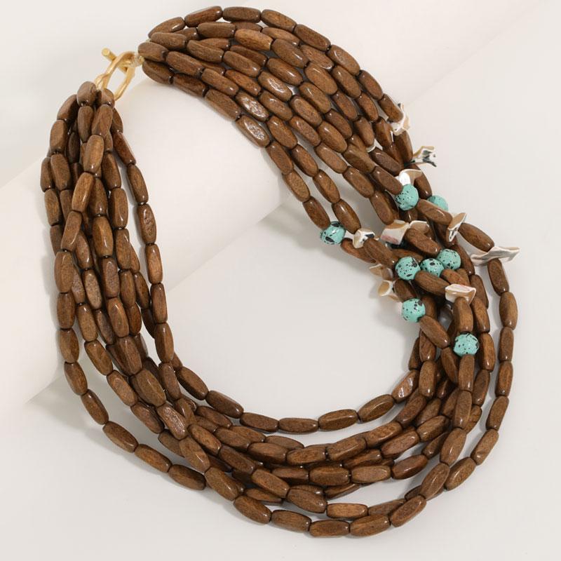 Collana in Perline di Legno Stile Bohemien per Donna Ragazza Gioielli per Matrimonio Festa