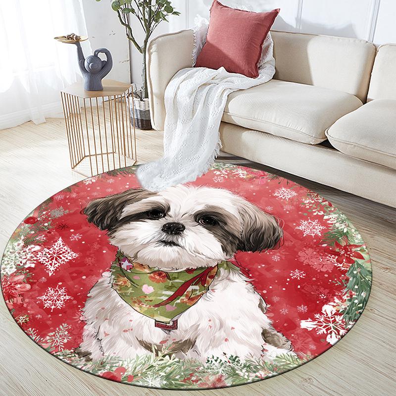 Shih Tzu patroon rond vloerkleed, Vloerkleed voor Woonkamer Slaapkamer Bank Speelkamer Decoratie, Antislip Vloermat, Feestdagen Cadeaus en Verjaardagscadeaus