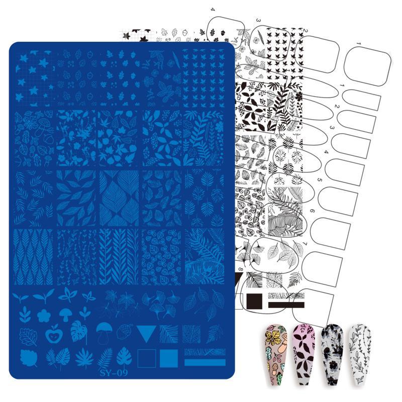 1 Sheet Etched Nail Art Stencil High-Precision Bow Flower Lace Checkered Nail Decal Sheets For Reusable Manicure Transfer Tool