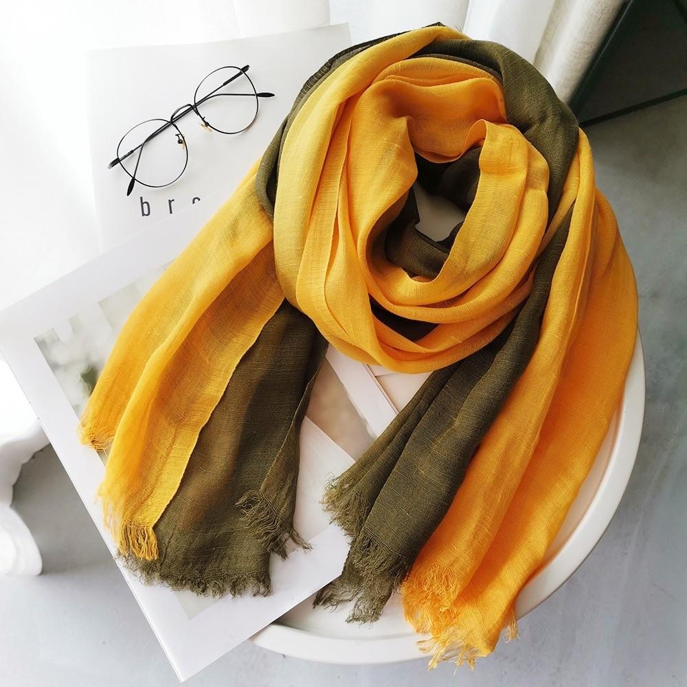 Lightweight Gradient Color Scarf Unisex Fringe Shawl Wrap Cotton Linen Scarf  For Women Ladies