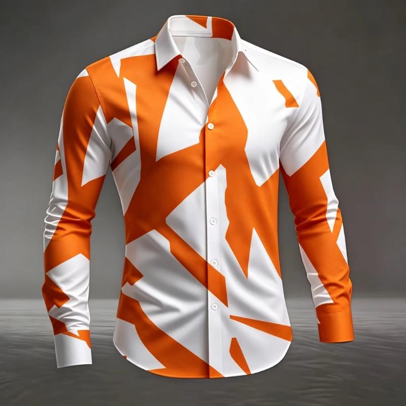 Men's Artistic Geometric Abstract Print Long Sleeve Dress Shirt Smooth Breathable Fabric Slim Fit Formal Business Casual Social