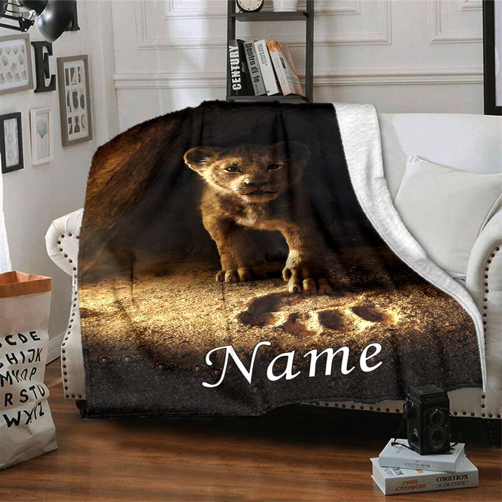 Custom Name Lion Cub'S Footprint Party Blanket For Couch Bed Plush Cozy Fuzzy Blanket Super Soft Warm Blankets For Fall And Winter 0916269