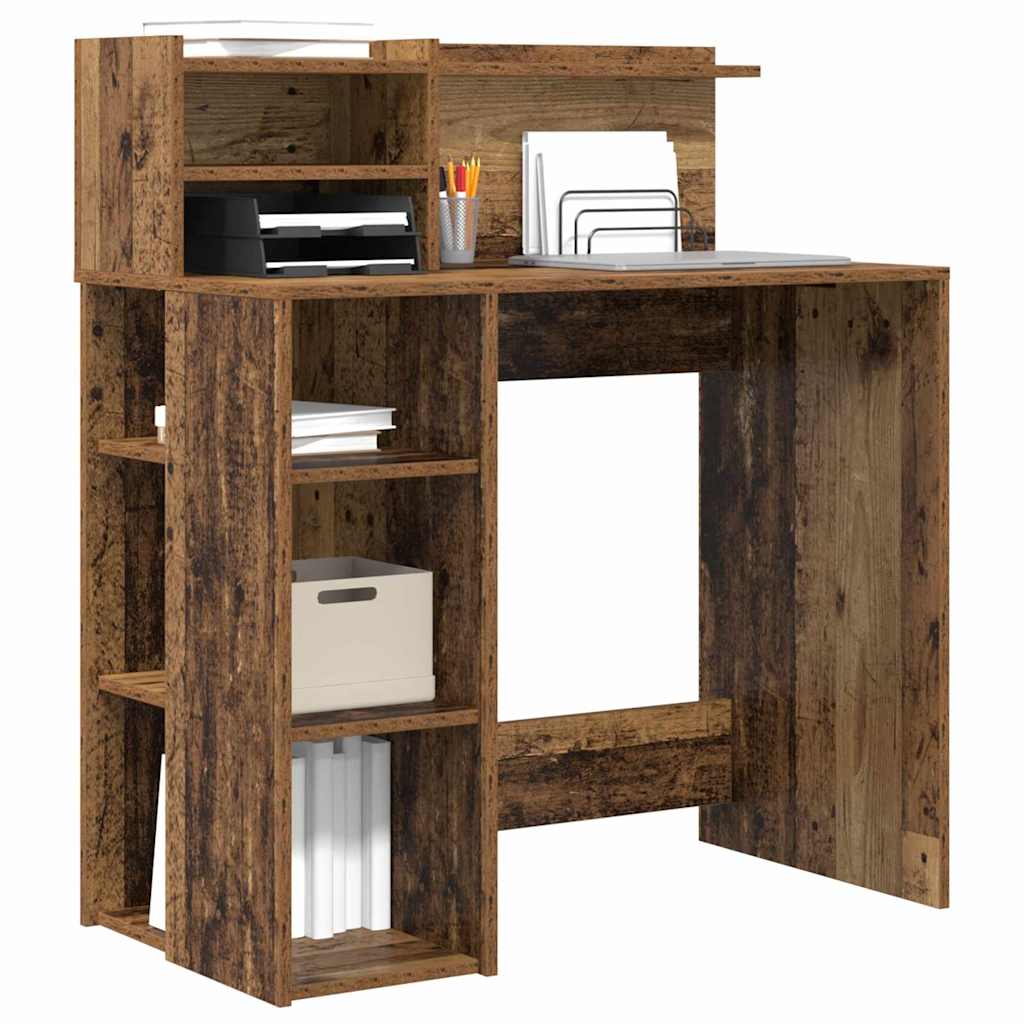 Desk with Shelf Rustic Wood Look 90 x 48 x 101.5 cm Particleboard