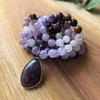 Natural Rose Quartz,Lepidolite,Amethyst Mala Necklace,108 Hand Knotted Meditation Japa Mala,Healing Crystals,Yoga Prayer Gift