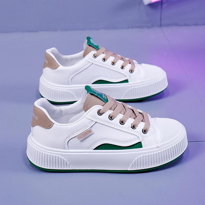 Spring New Thick-soled Small White Shoes Female Korean Version of The Microfiber Biscuit Shoes Round Toe Leather Casual Shoes Students