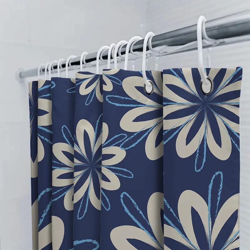 Blau-blumenförmiger Duschvorhang Moderne Dekoration Für Badezimmer Oder Küche