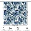 Handmade Shower Curtain With Navy Blue Flowers Pattern For Bathroom Decor Waterproof Fabric For Bathtub Area