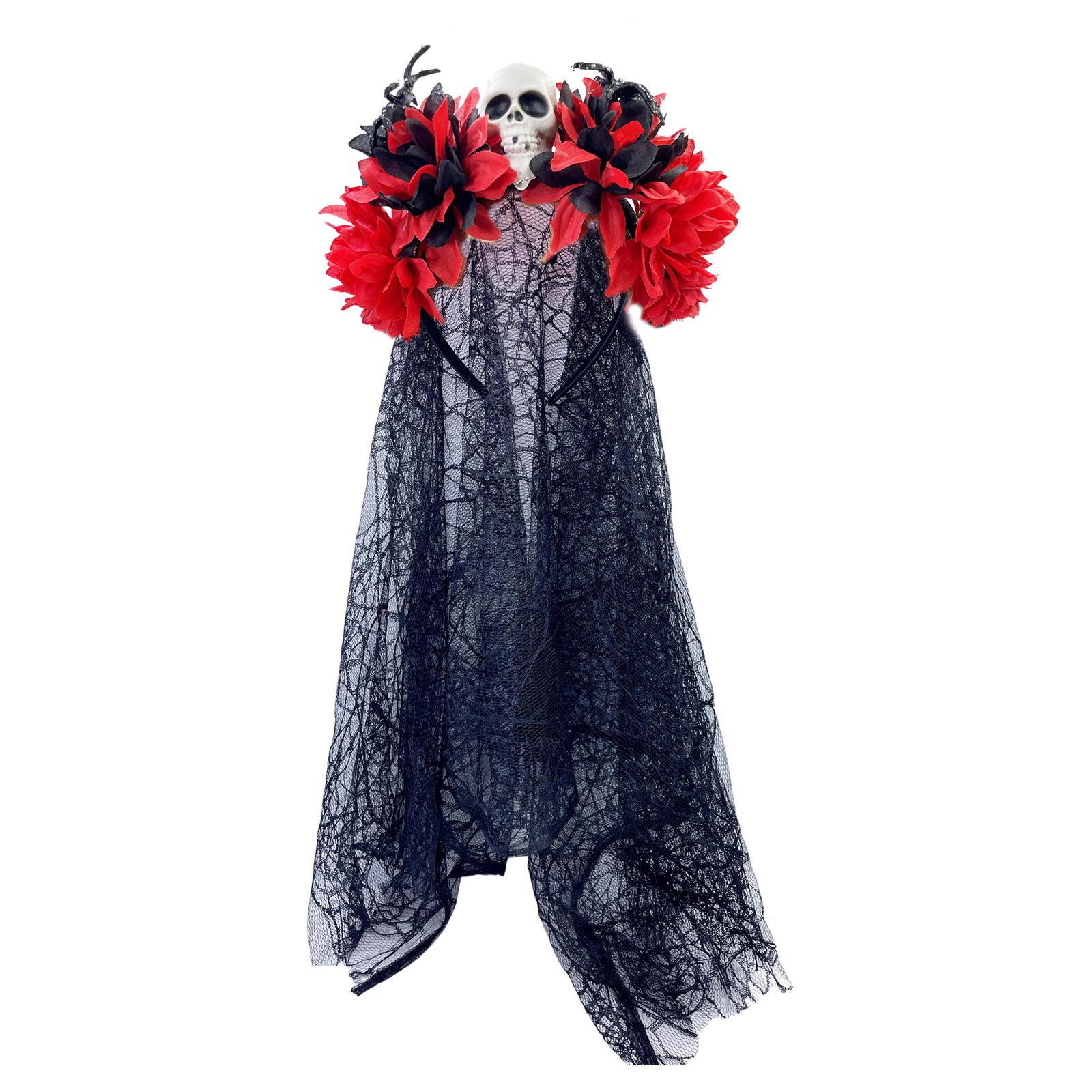 

Повязка на голову на тему Хэллоуина День мертвых Череп Цветочная вуаль Повязка на голову Косплей Костюм Головной убор для взрослых Праздничные украшения для волос B