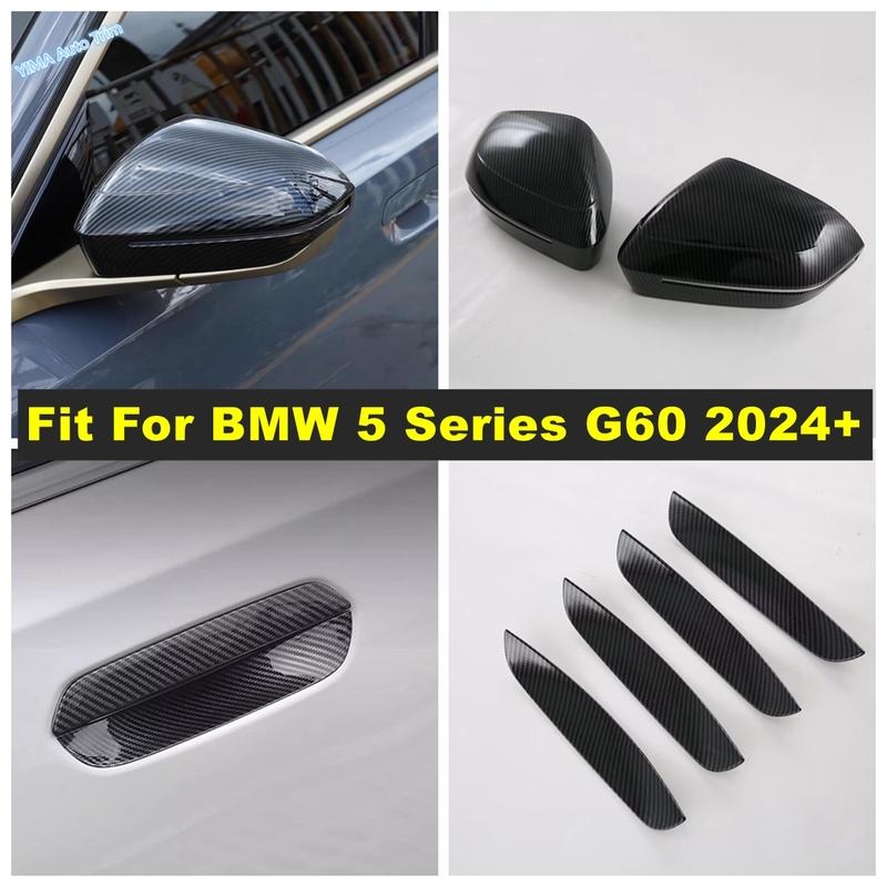 ABS Carbon Fiber Auto Outer Side Door Rearview Mirror / Rear Door Handle Cover Trim For BMW 5 Series G60 2024 2025 Accessories