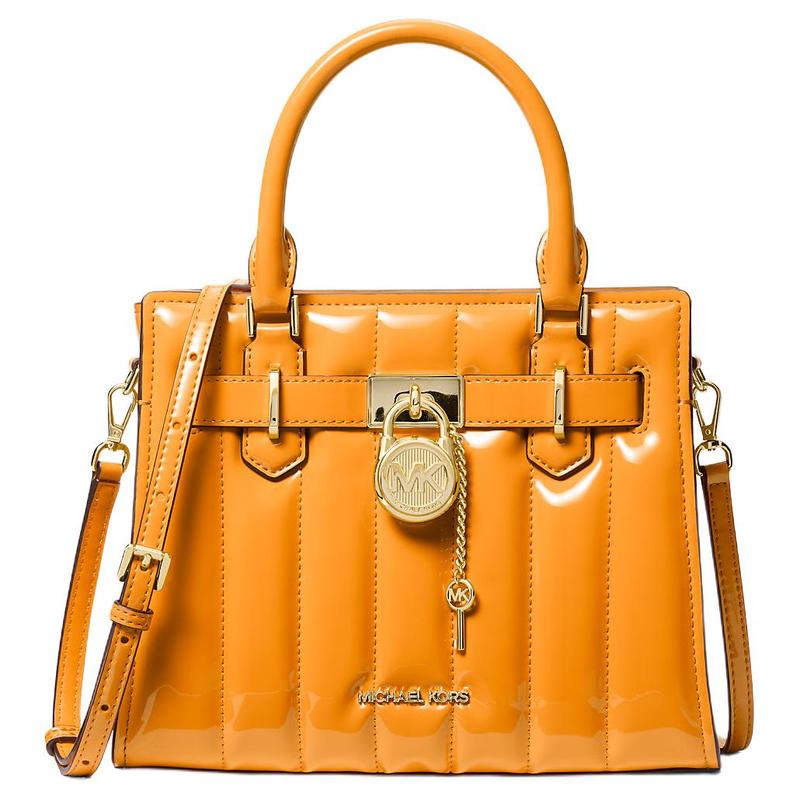 MICHAEL KORS Hamilton Brand Logo Metal Accessories PU Handbag Small Women s Orange золотой