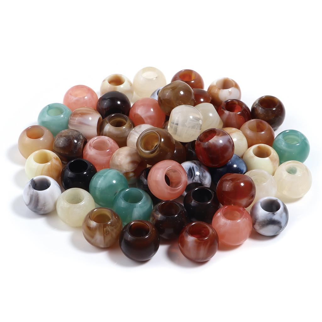 50pcs Dual Color Imitation Jade Acrylic Beads Round Large Hole Beads Loose Spacer Beads For Jewelry Making DIY Keychain Bracelet
