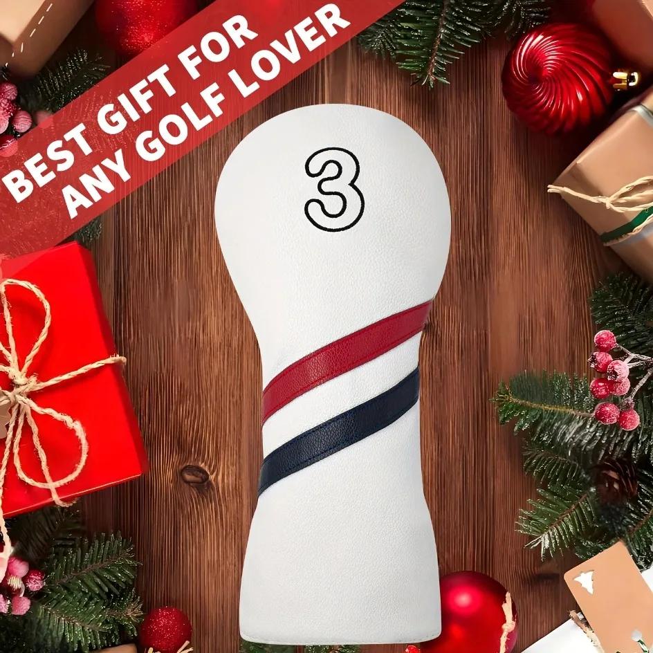 Red & Black  Stripe Golf Club Head Cover - White/Red Color Universal Fit for 1W 3W 5W UT Wood Clubs