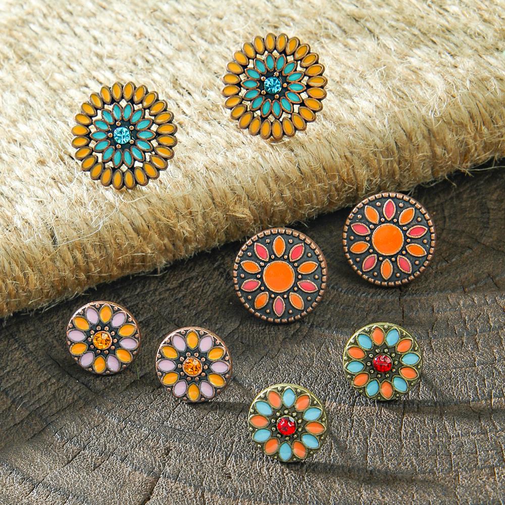 Women's Cute Oil Drop Stud Earrings Vintage Multicolor Earrings Set Geometric Roud Boho Party Decors Daily Wear Gifts Versatile