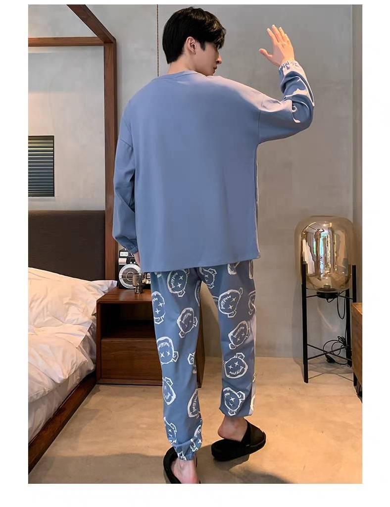 Men's Long Sleeve Pajamas Set - Spring/Autumn Style, Plus Size, Suitable for Teens and University Students, Indoor/Outdoor Wear