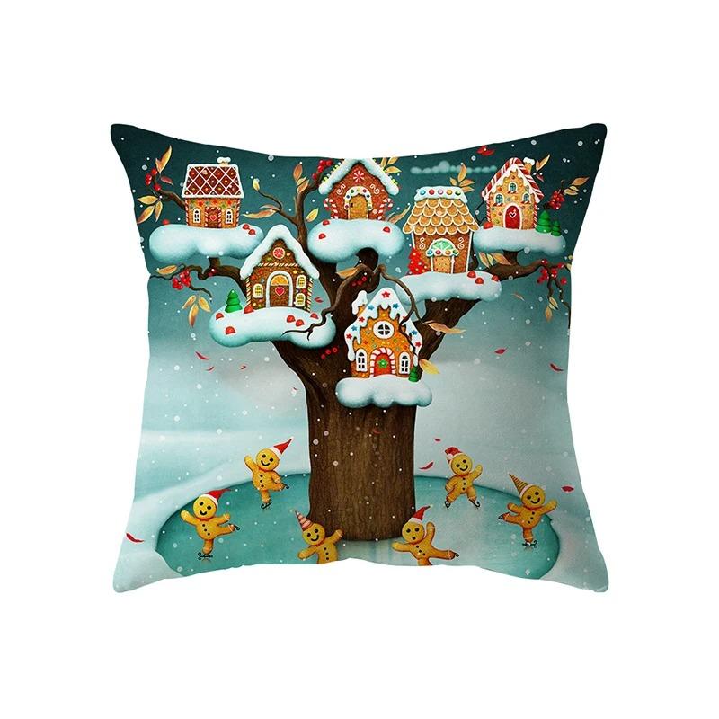 Merry Christmas Santa Print Pattern Cushion Cover Home Living Room Sofa Decorative Square Pillow Cover