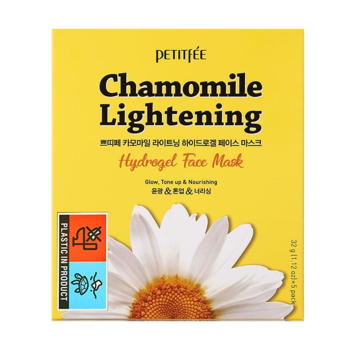 Petitfee Chamomile Lightening Hydrogel Mask - Brightening & Vitalizing Facial Sheet - 5 Sheets (32g)