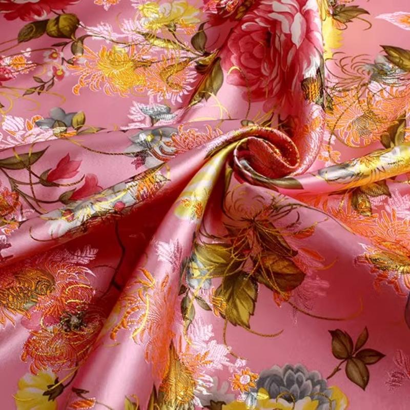 100x70cm Brocade Jacquard Silk Fabric DIY Ancient Costume Hanfu Tang Costume and Cheongsam Is Golden Thread Peony