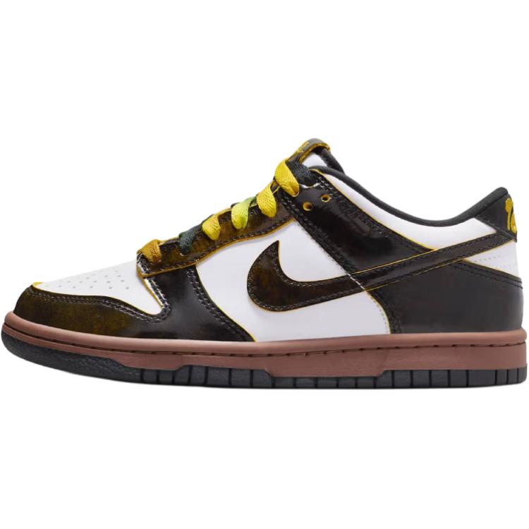New Nike Dunk Abrasion Resistant Low Top Kids' Skateboarding Shoes White/Black/Animal Brown Teenagers HQ9294-100
