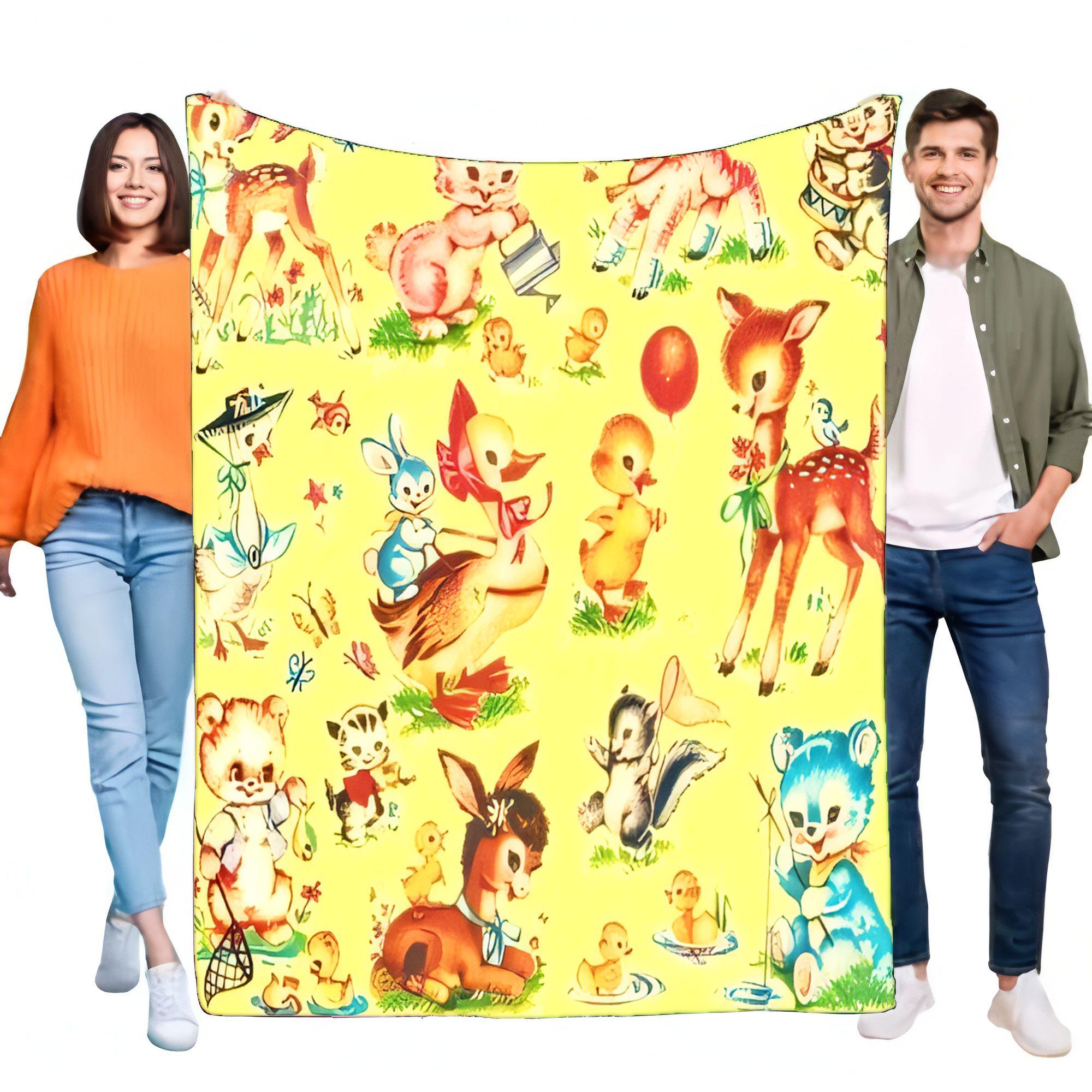 

Винтажное ретро желтое мультяшное животное, мягкий уютный теплый флисовый плед для детской кроватки, дивана, декор, подарок на день рождения, Рождество 75x90cm