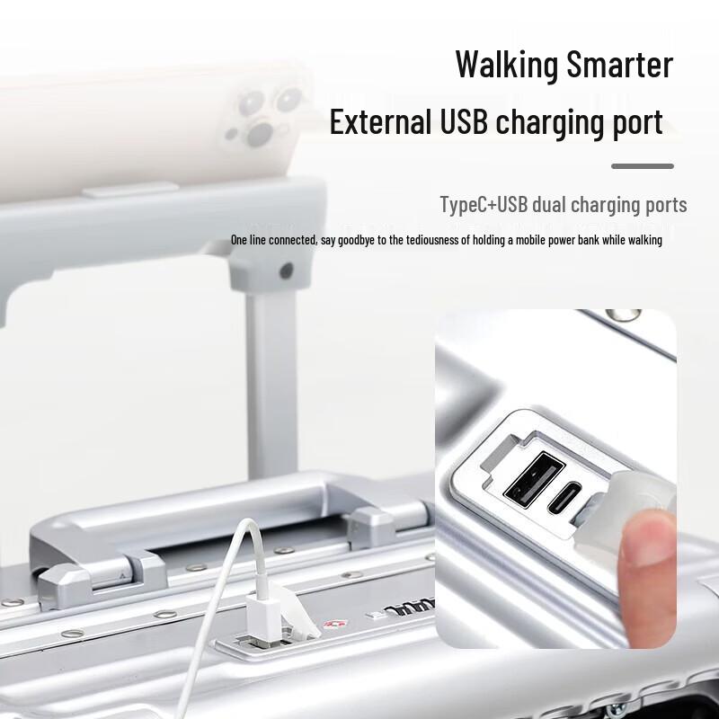 TOBOOG Aluminum Frame Luggage with USB & Cup Holder