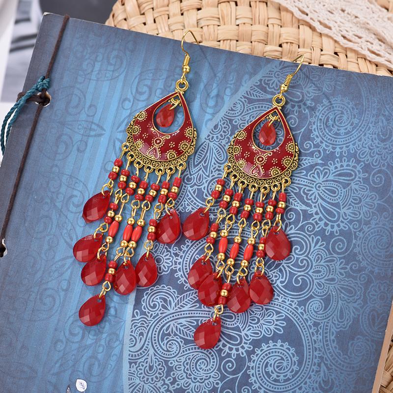 Bohemian Long Tassel Earrings For Women Bead Handmade Tassel Earrings Boho Gold Color Drop Dangle Jewelry Boucle Oreille Femme
