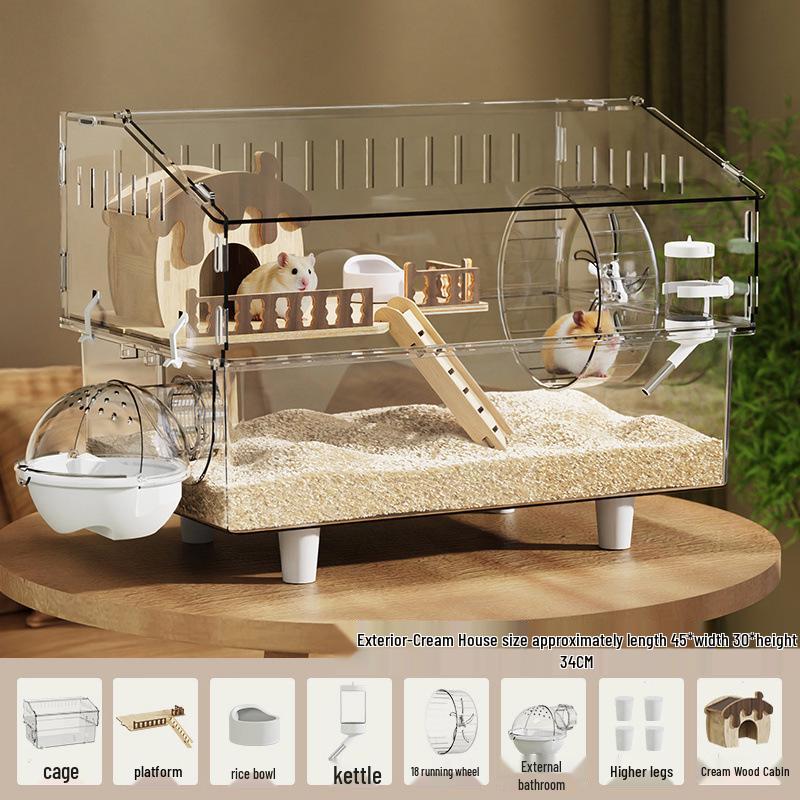 

Акрилова розкішна вілла для хом яка: Простора прозора клітка для золотих хом яків.