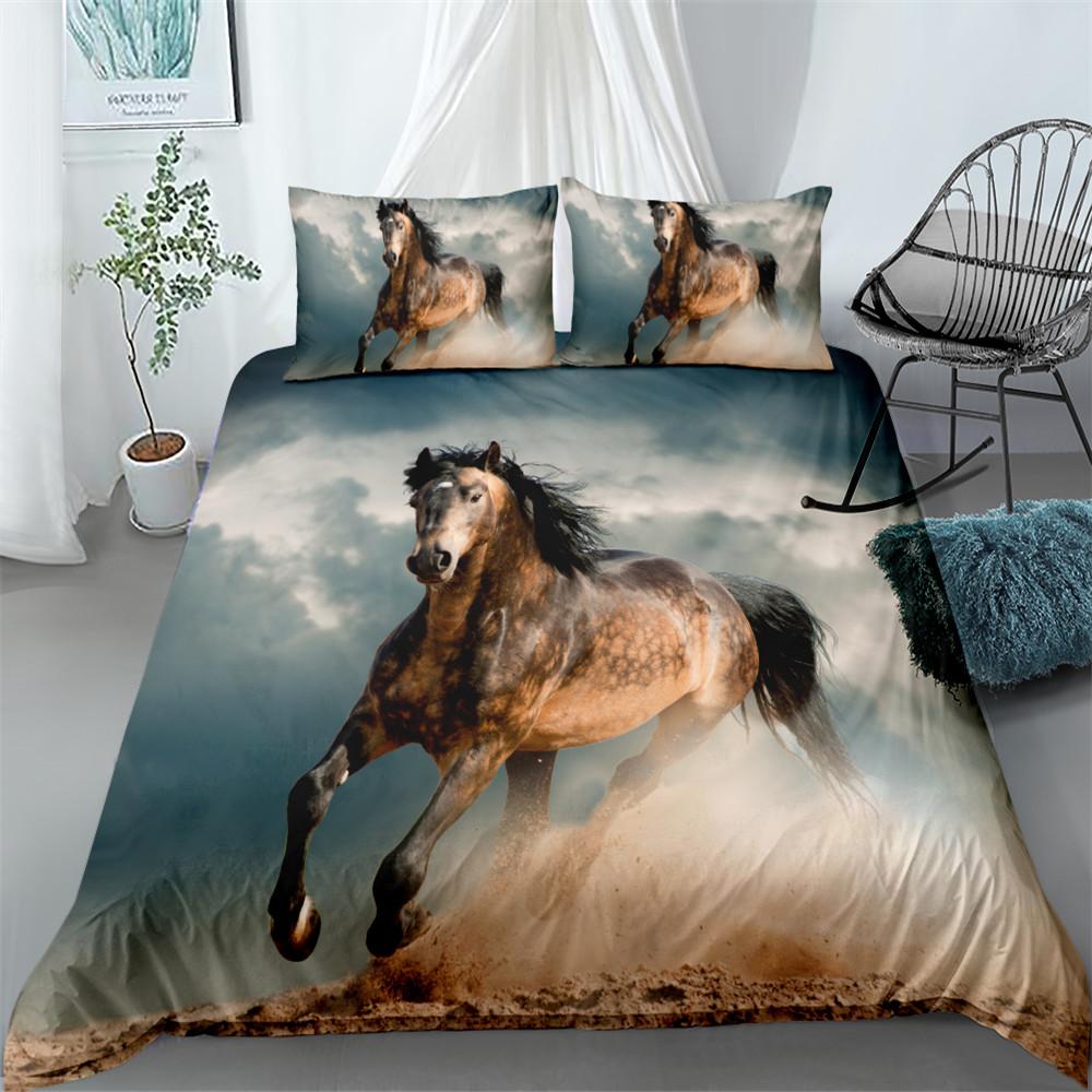 3D Oiling Running Horse Duvet Cover Set Single Twin Double Queen King Cal King Size Bed Linen Set