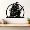 1pc Pirate Ship Skull Crossbones Iron Wall Art Nautical Jolly Roger Metal Sculpture Man Cave Bar Outdoor Holiday Decor Gift