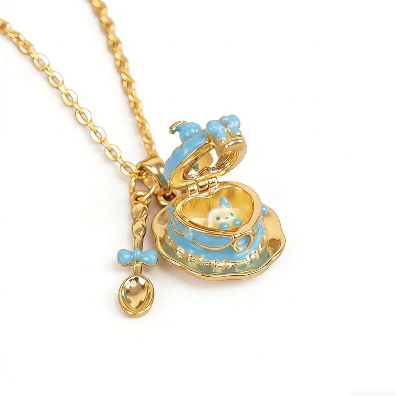 1Pcs Fashion Girls Gift Accessories Cute Sweet Opening Cup Shape Pendant Necklace For Women Gold Color Copper Alloy Jewelry