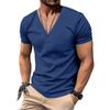 Summer Men's T-shirt, Casual V-neck Henry Shirt, Slim T-shirt, Short-sleeved Top for Men