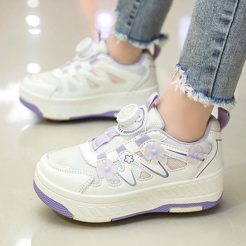 29-40 Boy's Rotating Button Four Wheel Skate Roller Shoes Roller Skating Removable Student Skating Shoes Kid Shoes with Wheels