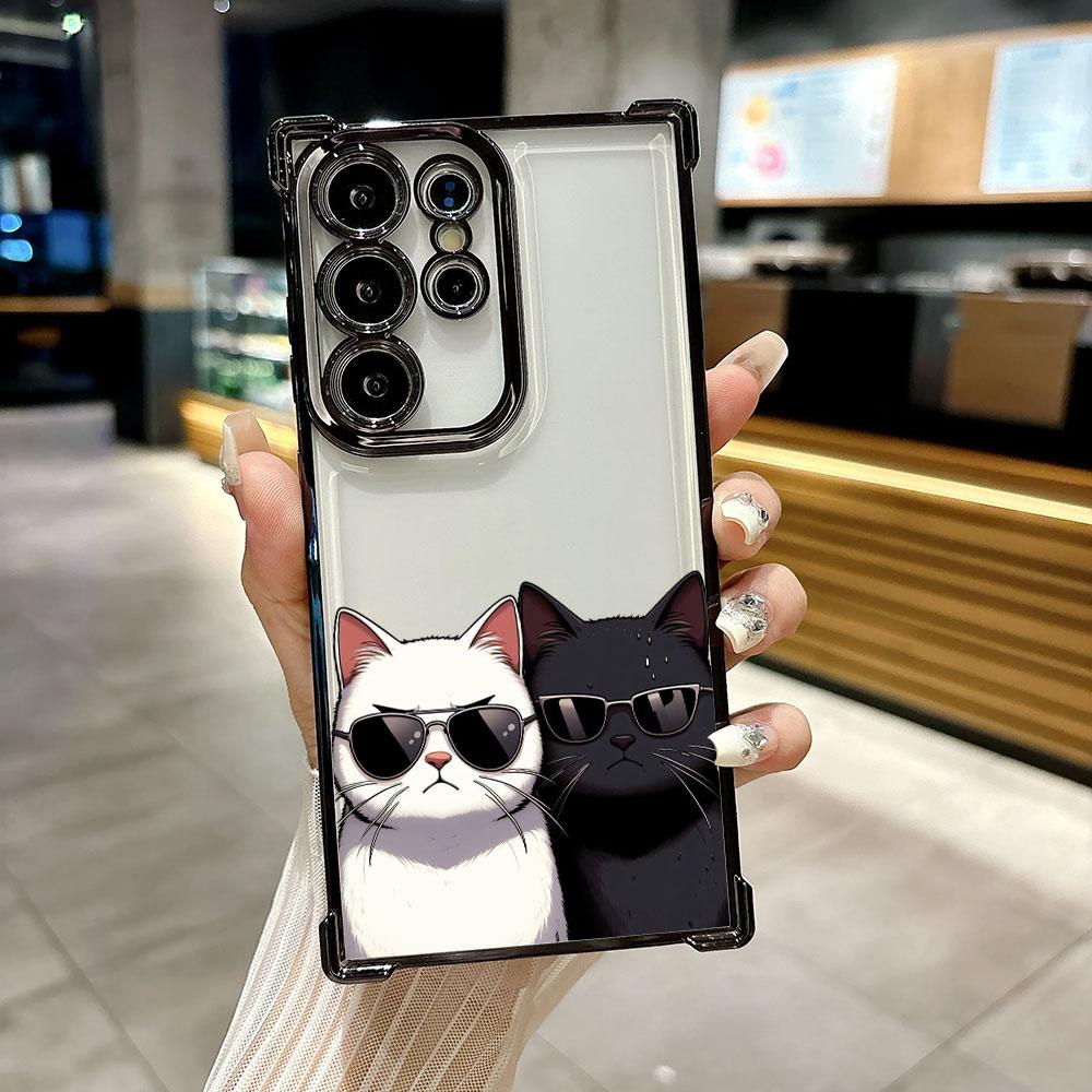 Glasses Black White Cat Cartoon Funda For Samsung S26Ultra Phone Case For Galaxy S25 FE S26 S24 S23 S22 S21 Ultra S20 Plus Cover