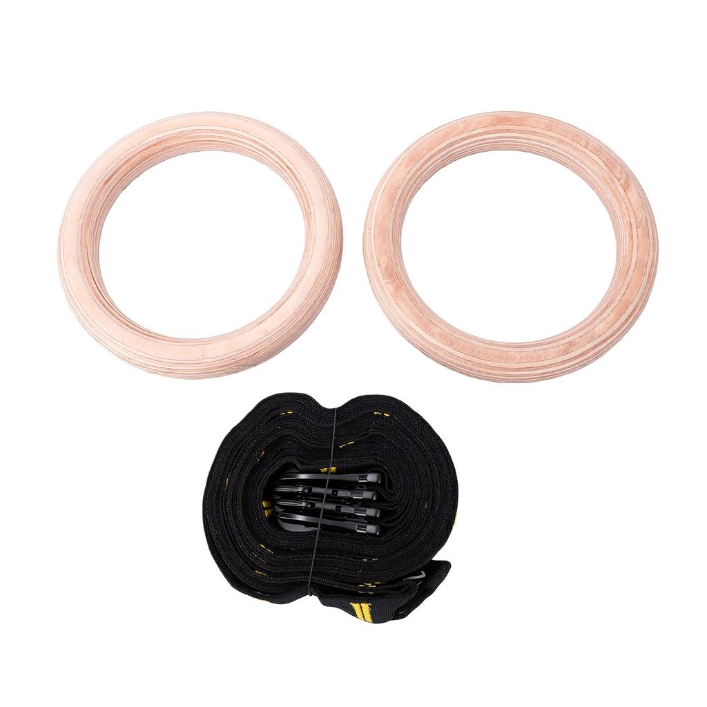 Anelli da Ginnastica Regolabili a Doppio Strato con Cinghie Numerate Anelli in Legno per Trazioni per Palestra Domestica Anello in Legno da 32 mm + Giallo da 38 mm