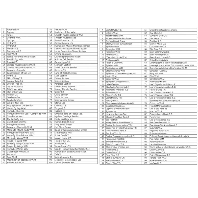 A84E-200 Packs Microscope Slides, 100 Plants & 100 Animal Tissues Includes Labels And Case For Biological Science Education