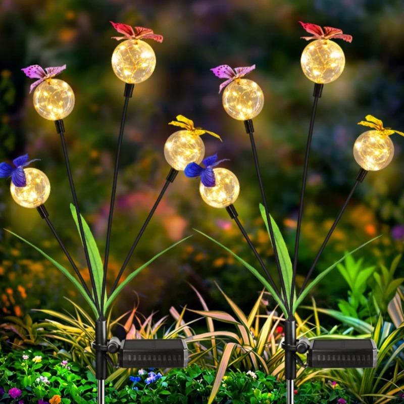 Solar Powered Butterfly Glass Ball Lights - Outdoor Waterproof Decorative Stake Lights for Garden, Patio & Spring Decor