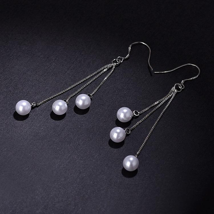 Bijuterii antialergice Cercei lungi cu ciucure și cârlig de ureche cu perle la modă pentru femei