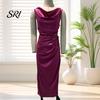 Noble Color Women Dress Women's Satin Ruched High Slit Bodycon Maxi Sexy Sleeveless Evening Cocktail Party Wedding Guest Formal Prom Gown