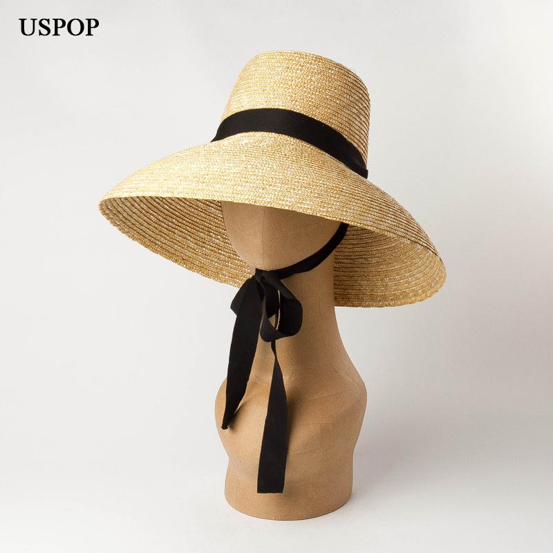 My Extreme Outdoor Activities Women's White Uspop 2020 New Summer Hats For Natural Wheat Straw Hats High Flat Top Long Ribbon Lace-Up Sun Hats Wide Brim Beach Hats 55-57Cm