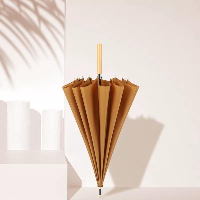 16-Rib Umbrella with Japanese-Style Fresh Design, Leather Handle, Curved Hook, Straight Pole, Large Double-Person Umbrella for Sun and Rain, Gift or