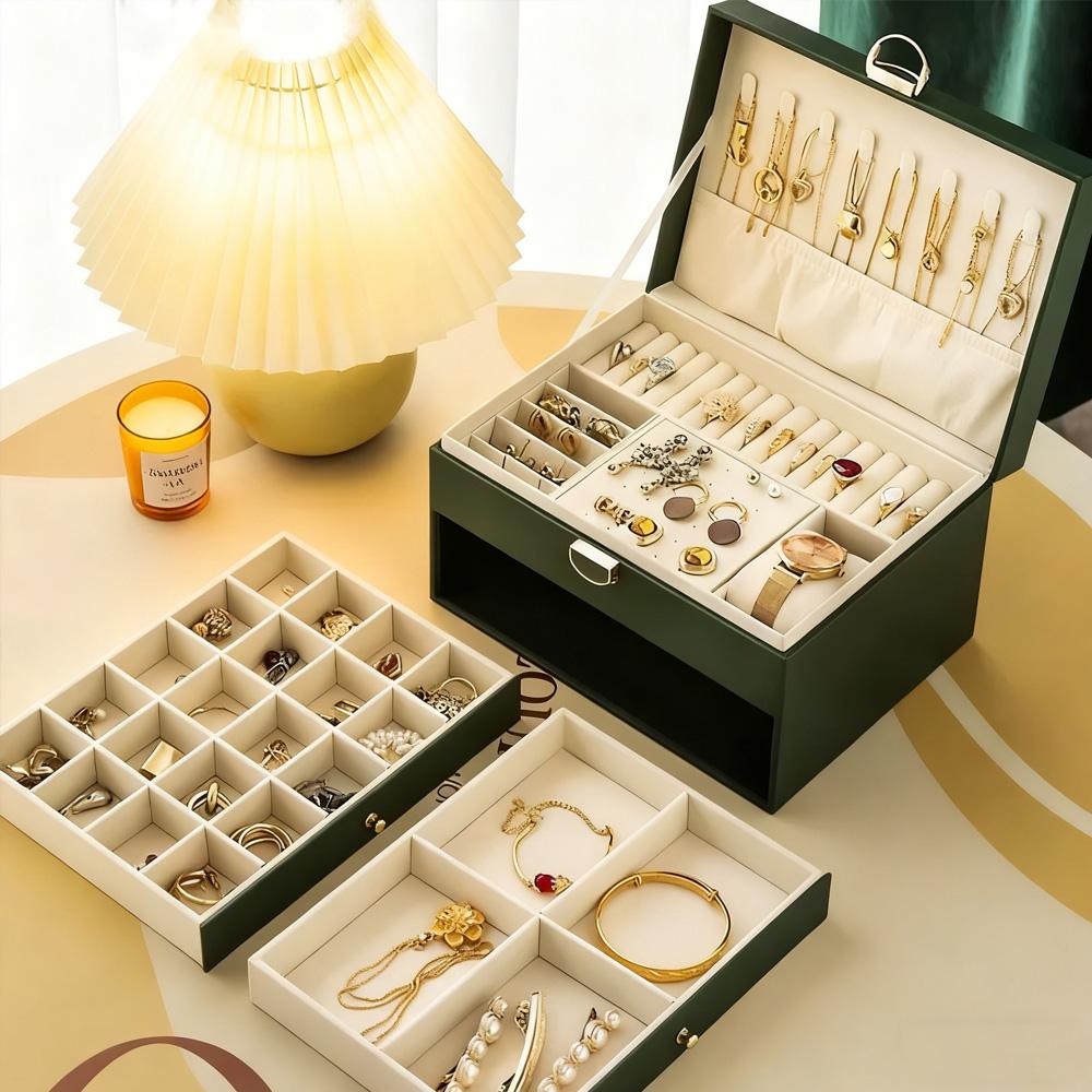 Light Luxury Double Layer Jewelry Storage Box Affordable Organizer for Earrings Rings Necklaces Watches