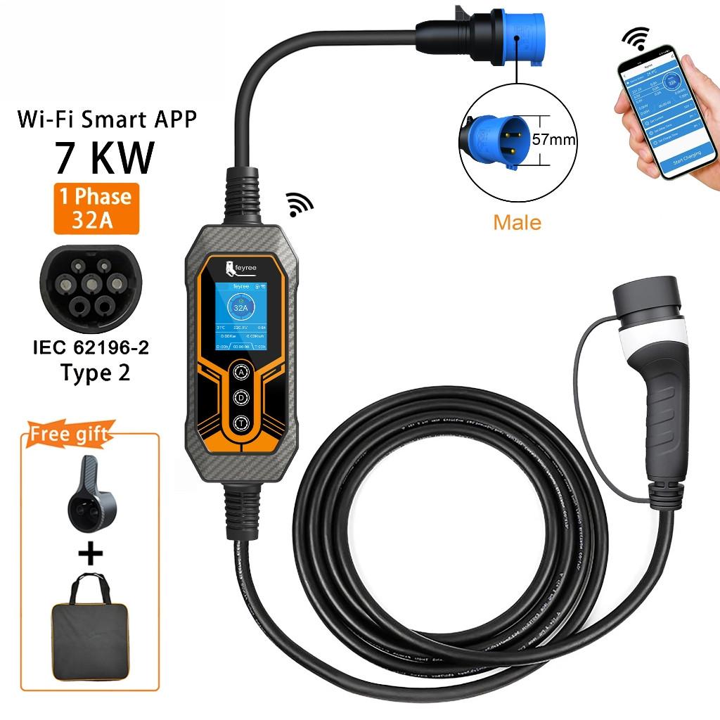 7KW 32A EV Portable Charger Type2 EVSE Charging Box Electric Car Charger CEE Plug Electric Vehicle Charger