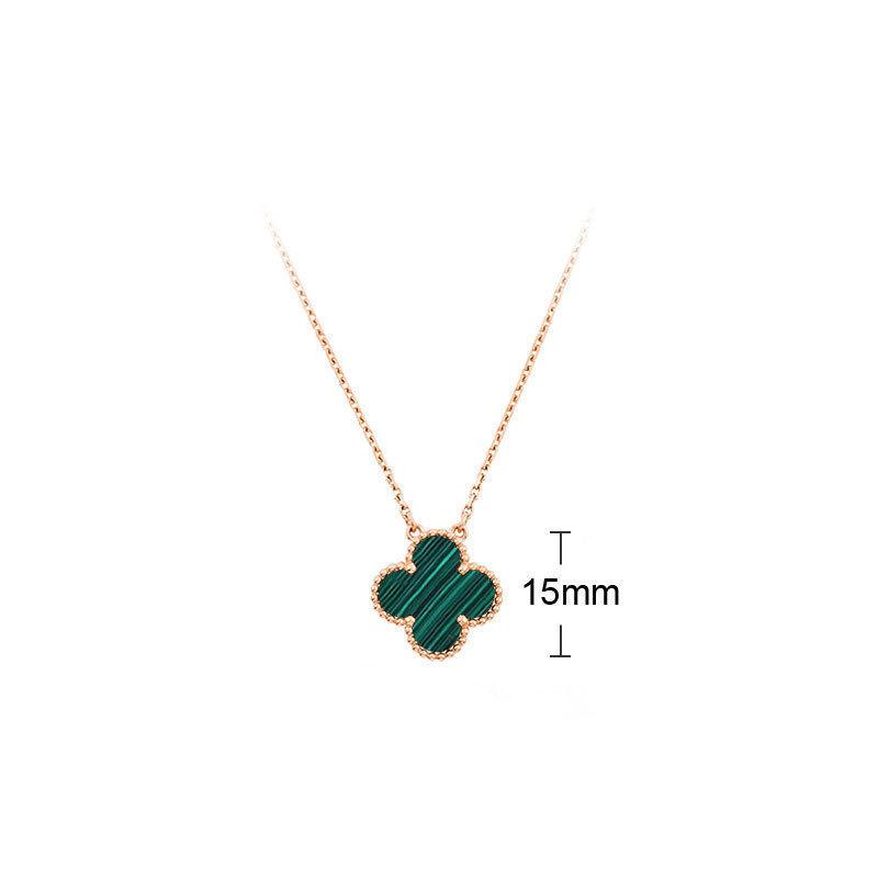 K rose gold four-leaf clover necklace women's single flower white fritillary chalcedony laser agate full diamond collarbone chain