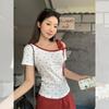 Design Sense Slant Neck Short Sleeve T-Shirt Women's Summer New Korean Off-Shoulder Bow Versatile Student Top Trend