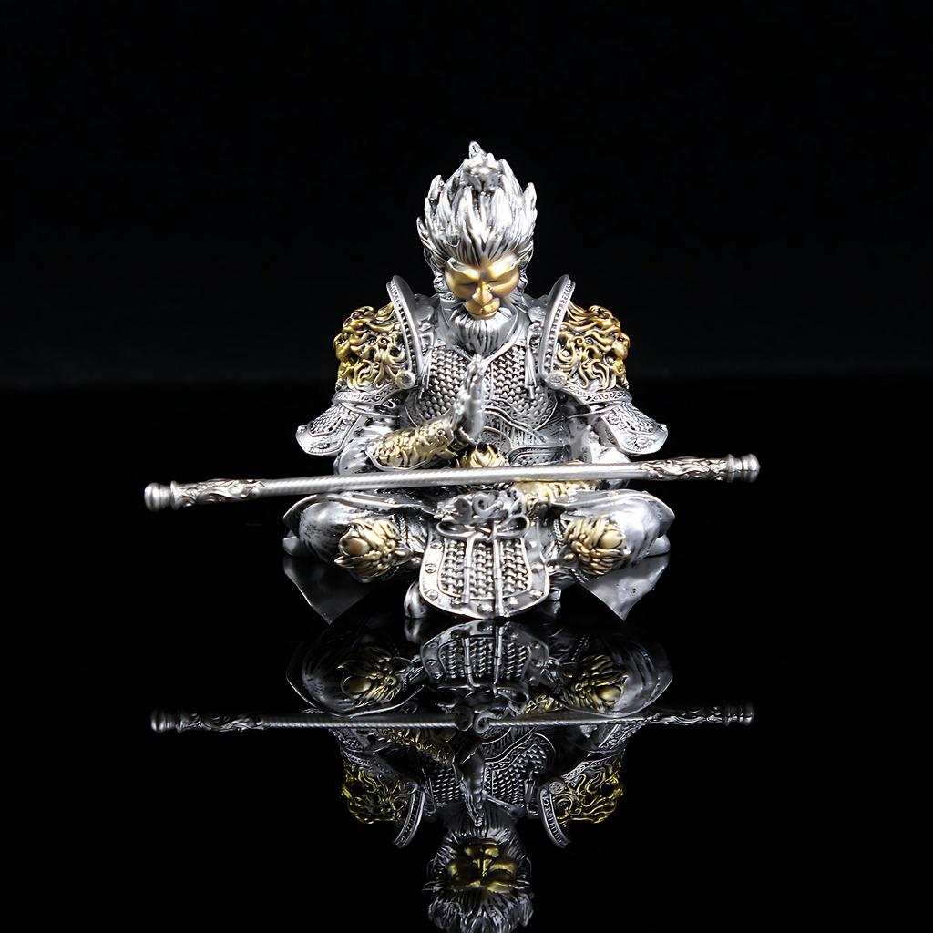 Vibrant Monkey King Figurine - 1 Set Hand-Painted Plastic Car Dashboard Ornament with Golden Hooped Staff