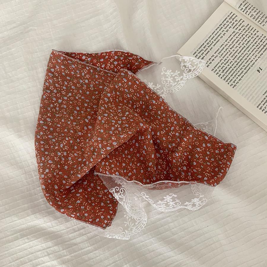 New Floral Flower Hair Bandana Women Rural Scarf Lace Splicing Triangle Headband Summer