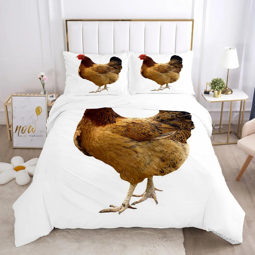 Chicken Duvet Cover Set Cool Animal Pattern Comforter Cover Funny Chicken Pattern Bedding Set Microfiber Wildlife Quilt Cover