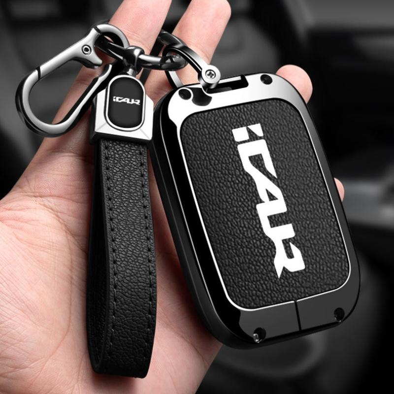 For Chery iCAR iCAUR V23 2025 2026 Zinc Alloy Leather Car Key Case Electric Vehicle Remote Key Shell Bag Key Protective Cover